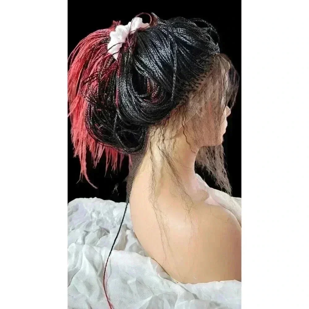 Yassine Red/Black Ombre Braided Wig | 100% Handmade Micro Millions Lace
